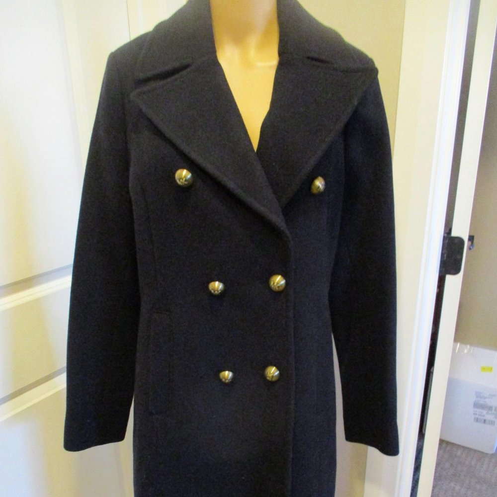 Double Breasted Navy Wool Blend Pea Coat - Michael Kors
